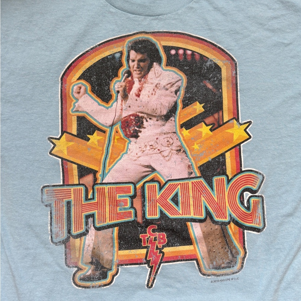 ELVIS The King Graphic Blues T-Shirt Tee Small Worn Faded